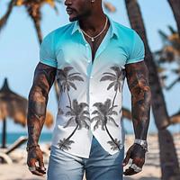 Coconut Tree Coconut Palm Hawaiian Casual Resort Men's Summer Hawaiian Shirt Outdoor Street Casual Summer Spring Turndown Short Sleeves Blue S, M, L Polyester Shirt Lightinthebox