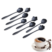 KCASA KC-FS01 Black Stainless Steel Flower Shape Coffee Sugar Spoon Teaspoons Ice Cream Tableware