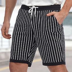 Men's Summer Shorts Work Shorts Casual Shorts Pocket Drawstring Elastic Waist Stripe Comfort Breathable Short Holiday Vacation Beach Fashion Casual Black Lightinthebox