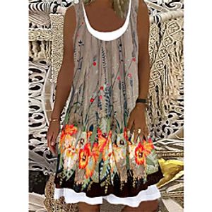 Women's A Line Dress Knee Length Dress Gray khaki Violet Sleeveless Print Spring Summer Casual / Daily 2021 S M L XL XXL XXXL miniinthebox