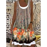 Women's A Line Dress Knee Length Dress Gray khaki Violet Sleeveless Print Spring Summer Casual / Daily 2021 S M L XL XXL XXXL miniinthebox - thumbnail