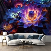 Blacklight Tapestry UV Reactive Glow in the Dark Lotus Flower Trippy Misty Nature Landscape Hanging Tapestry Wall Art Mural for Living Room Bedroom Lightinthebox - thumbnail