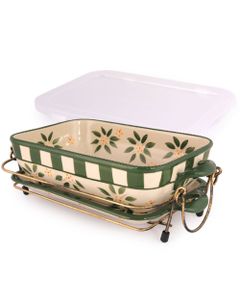 Temp-Tations Old World Baker With Ceramic Lid, Wire Rack, & Plastic Lid Green 2.8L