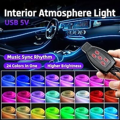 USB Fiber Optic Car Interior Ambient Light Multi-Colors EL Wire LED Strip Light Music Sync Rhythm USB RGB Fiber Optic Lights Cold Light Voice Controlled Decorative Light miniinthebox