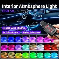 USB Fiber Optic Car Interior Ambient Light Multi-Colors EL Wire LED Strip Light Music Sync Rhythm USB RGB Fiber Optic Lights Cold Light Voice Controlled Decorative Light miniinthebox - thumbnail