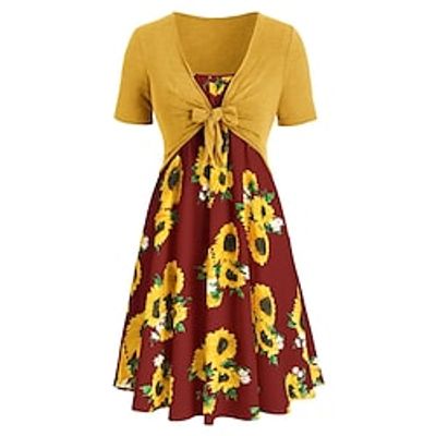Women's A Line Dress Short Mini Dress Wine Navy Blue Short Sleeve Floral Print Spring Summer V Neck Stylish Elegant Casual 2022 S M L XL XXL miniinthebox Women's A Line Dress Short Mini Dress Wine Navy Blue Short Sleeve Floral Print Spring Summer V Neck Stylish Elegant Casual 2022 S M L XL XXL miniinthebox