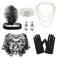 Vintage Roaring 20s 1920s Gloves Necklace Flapper Headband Accesories Set Shawls Necklace Earrings The Great Gatsby Women's Feather Cosplay Costume New Year Performance Shawl Lightinthebox - thumbnail