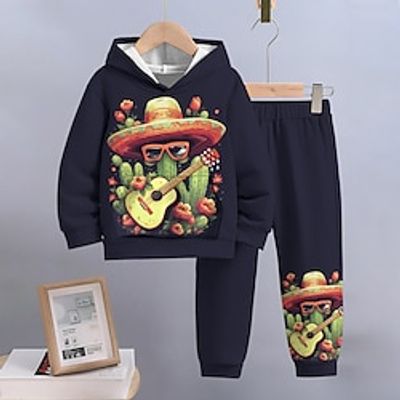 Boys 3D Cactus Hoodie  Sweatpants Set Long Sleeve 3D Printing Fall Winter Active Fashion Cool Polyester Kids 3-12 Years Hooded Outdoor Street Vacation Regular Fit Lightinthebox