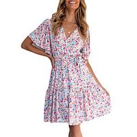 Women's A Line Dress Knee Length Dress Blushing Pink Short Sleeve Floral Print Spring Summer V Neck Casual Holiday 2021 S M L XL miniinthebox - thumbnail