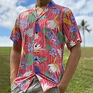 Men's Summer Hawaiian Shirt Button Up Shirt Casual Shirt Beach shirt Floral Shirt Graphic Prints Flower  Plants Turndown Pink Blue Brown Street Vacation Short Sleeve Button Print Clothing Apparel Lightinthebox