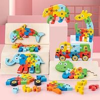 Wooden Early Education Cognition Children'S Educational Toys Building Wood Animal Transportation Shape Matching 3d Three-Dimensional Puzzle Lightinthebox - thumbnail