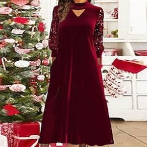 Women's Velvet Dress Casual Dress Midi Dress Wine 34 Length Sleeve Pure Color Cut Out Winter Fall Spring Crew Neck Fashion Daily 2022 S M L XL XXL Lightinthebox