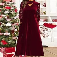 Women's Velvet Dress Casual Dress Midi Dress Wine 34 Length Sleeve Pure Color Cut Out Winter Fall Spring Crew Neck Fashion Daily 2022 S M L XL XXL Lightinthebox - thumbnail