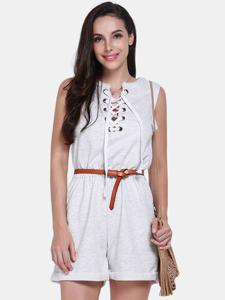 Women Lace-up Front Sleeveelss Jumpsuit