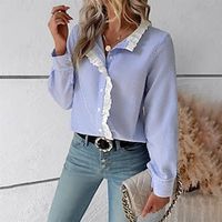 Women's Shirt Blouse Blue Striped Button Lace Trims Print Long Sleeve Work Daily V Neck Regular Fit Spring   Fall Lightinthebox - thumbnail