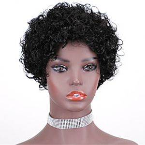 Human Hair Wig Short Curly Asymmetrical Black Soft Party Women Capless Brazilian Hair Women's Natural Black #1B 4 inch Party  Evening Daily Daily Wear Lightinthebox