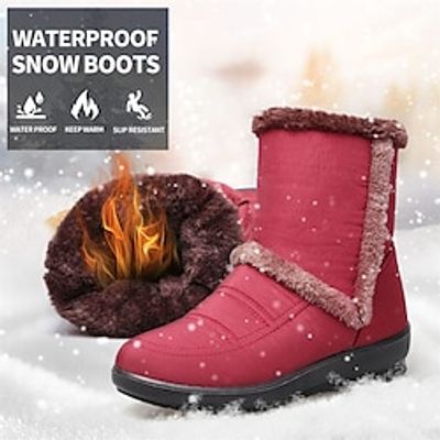 Women's Boots Snow Boots Waterproof Boots Soft Shoes Outdoor Daily Fleece Lined Booties Ankle Boots Platform Wedge Heel Round Toe Plush Casual Comfort Polyester Faux Fur Loafer Solid Color Dark Brown Lightinthebox