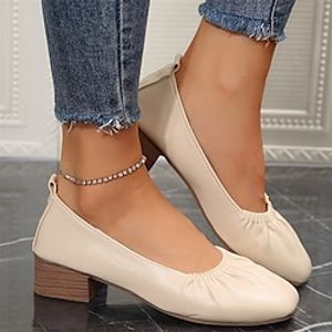 Women's Heels Pumps Comfort Shoes Party Outdoor Office Solid Color Block Heel Chunky Heel Round Toe Elegant Fashion Casual PU Loafer off white Nude pink 8688-2 Black 8688-2 miniinthebox
