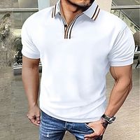 Men's Polo Shirt Golf Shirt Work Casual Lapel Short Sleeve Basic Modern Stripes Patchwork Button Spring  Summer Regular Fit White Yellow Pink Green Light Blue Polo Shirt Lightinthebox