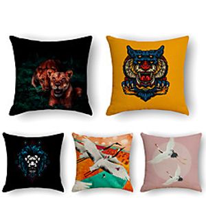 Cushion Cover 5PCS Linen Soft Print Square Throw Pillow Cover Cushion Case Pillowcase for Sofa Bedroom 45 x 45 cm (18 x 18 Inch) Superior Quality Mashine Washable miniinthebox