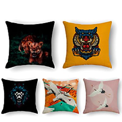 Cushion Cover 5PCS Linen Soft Print Square Throw Pillow Cover Cushion Case Pillowcase for Sofa Bedroom 45 x 45 cm (18 x 18 Inch) Superior Quality Mashine Washable miniinthebox
