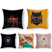 Cushion Cover 5PCS Linen Soft Print Square Throw Pillow Cover Cushion Case Pillowcase for Sofa Bedroom 45 x 45 cm (18 x 18 Inch) Superior Quality Mashine Washable miniinthebox - thumbnail