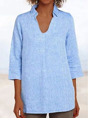 V-neck Casual Loose Solid Color Long-sleeved Blouse V-neck Casual Loose Solid Color Long-sleeved Blouse