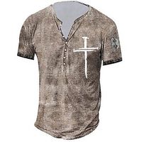 Men's Henley Shirt T shirt Tee Tee Graphic Templar Cross Cross Henley Green Black Light Brown Dark Gray Brown 3D Print Plus Size Outdoor Daily Short Sleeve Button-Down Print Clothing Apparel Basic Lightinthebox - thumbnail