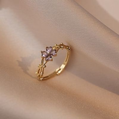 Open Ring Party Geometrical Gold Alloy Clover Stylish Sweet 1PC Zircon Lightinthebox