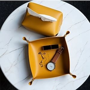 Nordic Leather Storage Box Desktop Storage Tray Jewelry Cosmetic Key Storage Basket Folding Storage Case Table Organizer Lightinthebox