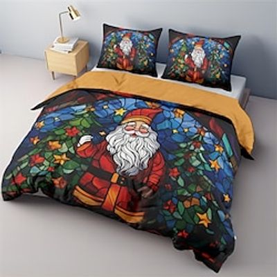 Christmas Linglong Cloisonne Style Folk Art Scenery Duvet Cover Set Bedding Set, 3 Pieces Comforter Cover Soft Bedding Gifts Christmas Decoration For Home With Quilt Art Holiday Duvet Cover Lightinthebox