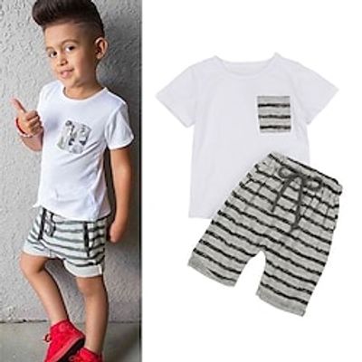 Kids Boys T-shirt Shorts Clothing Set 2 Pieces Short Sleeve White Stripe Drawstring Street Outdoor Casual Daily Regular 2-8 Years miniinthebox Kids Boys T-shirt Shorts Clothing Set 2 Pieces Short Sleeve White Stripe Drawstring Street Outdoor Casual Daily Regular 2-8 Years miniinthebox