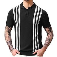 Men's Polo Knit Polo Sweater Business Daily Lapel Short Sleeves Stylish Classic Striped Knitted Summer Spring Black Polo Lightinthebox - thumbnail