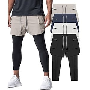 Men's Shorts Sunday Shorts Sports Going out Weekend Running Casual Drawstring Elastic Waist 2 in 1 Plain Knee Length Gymnatics Activewear Black White Micro-elastic Lightinthebox