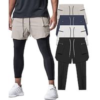 Men's Shorts Sunday Shorts Sports Going out Weekend Running Casual Drawstring Elastic Waist 2 in 1 Plain Knee Length Gymnatics Activewear Black White Micro-elastic Lightinthebox - thumbnail