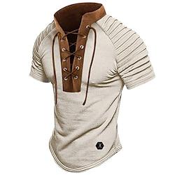 Men's Henley Shirt Short Sleeve Shirt Tee Top Solid Color Henley Outdoor Street Button Clothing Apparel Daily Hawaiian Lightinthebox