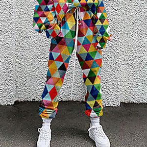 Women's Basic Soft Comfort Going out Gym Sweatpants Pants Geometric Pattern Color Block Full Length Elastic Drawstring Design Print Blue Purple Green Lightinthebox