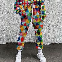 Women's Basic Soft Comfort Going out Gym Sweatpants Pants Geometric Pattern Color Block Full Length Elastic Drawstring Design Print Blue Purple Green Lightinthebox - thumbnail