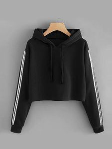 Casual Contrast Piping Colouring Plain Long Sleeve Hoodie