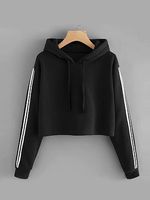 Casual Contrast Piping Colouring Plain Long Sleeve Hoodie - thumbnail