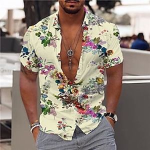 Men's Shirt Graphic Shirt Aloha Shirt Floral Leaves Turndown Green Pink Beige Gray 3D Print Outdoor Street Short Sleeves Button-Down Print Clothing Apparel Fashion Designer Casual Breathable miniinthebox