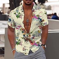 Men's Shirt Graphic Shirt Aloha Shirt Floral Leaves Turndown Green Pink Beige Gray 3D Print Outdoor Street Short Sleeves Button-Down Print Clothing Apparel Fashion Designer Casual Breathable miniinthebox - thumbnail