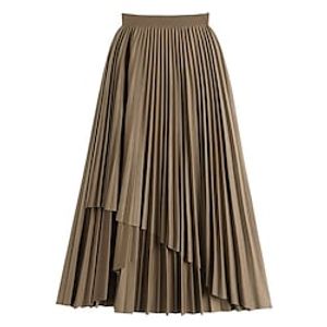 Women's Elegant Long Skirts Office / Career Daily Solid Colored Pleated Green Black Khaki S M L miniinthebox