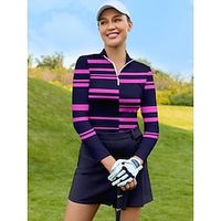 Women's Golf Polo Shirt Dark Navy Long Sleeve Top Stripes Ladies Golf Attire Clothes Outfits Wear Apparel miniinthebox
