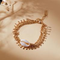 Seashell Detail Metallic Layered Bracelet with Lobster Clasp Closure