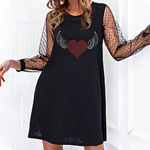 Women's A Line Dress Short Mini Dress White Black Gray Light gray Red Long Sleeve Print Heart Mesh Spring Summer Round Neck Stylish Casual Modern 2022 S M L XL XXL 3XL miniinthebox