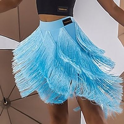 Latin Dance Ballroom Dance Activewear Skirts Tassel Pure Color Splicing Women's Performance Training High Spandex Lightinthebox