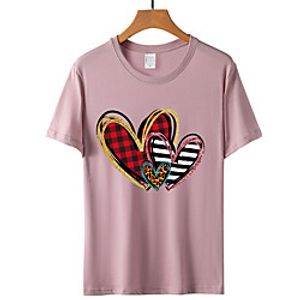 Women's Valentine's Day Painting Couple T shirt Plaid Heart Color Block Print Round Neck Basic Tops Green Blue Pink miniinthebox