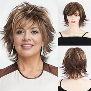 Synthetic Wig Curly With Bangs Machine Made Wig Short Light Brown Synthetic Hair Women's Soft Fashion Easy to Carry Brown miniinthebox