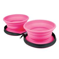 Kiwi Walker Travel Double Dog Bowl - Pink 16X4X16Cm